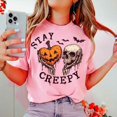 thumbnail image 5 of Stay Creepy Halloween T-Shirt, Pumpkin Skull Graphic Tee, Retro Spooky Season Shirt, Vintage Comfort Colors Halloween Apparel Gift for Her - Blossom, 3XL, 5 of 5