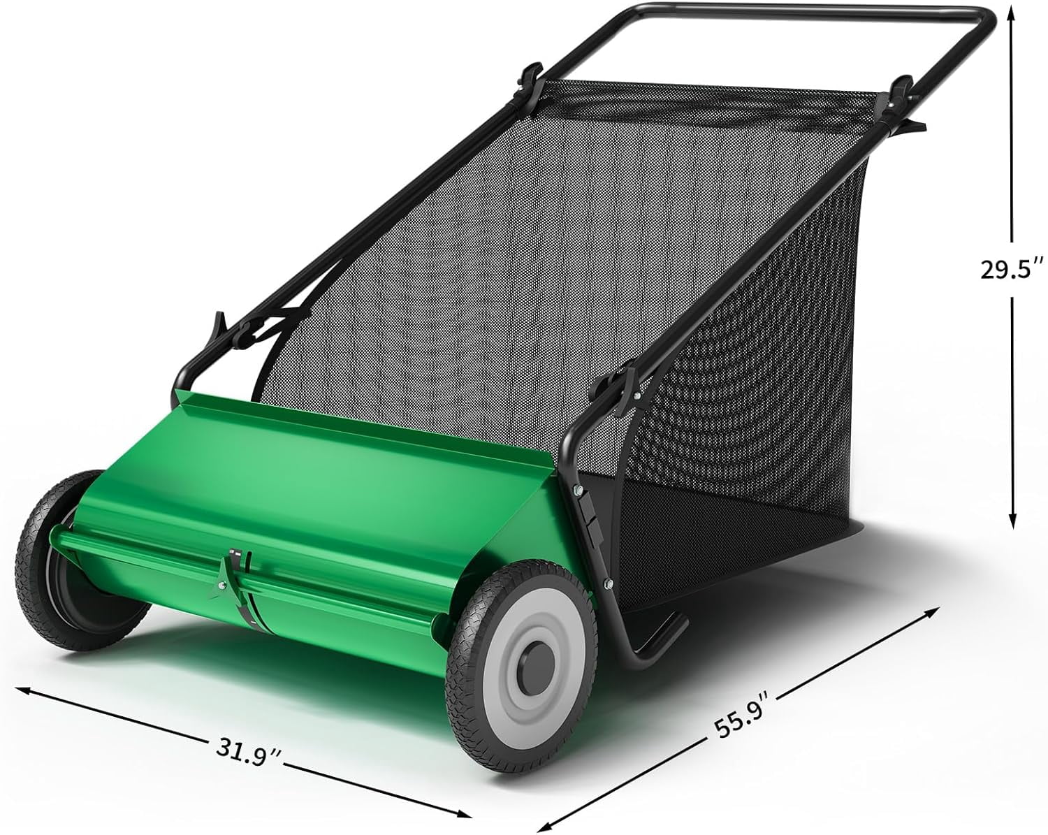 Push Lawn Sweeper,26 in Width Enhanced 4-Brush System, 7 ft Capacity Heavy Duty Steel Frame, Ideal for Yard and Garden Cleanup, Green