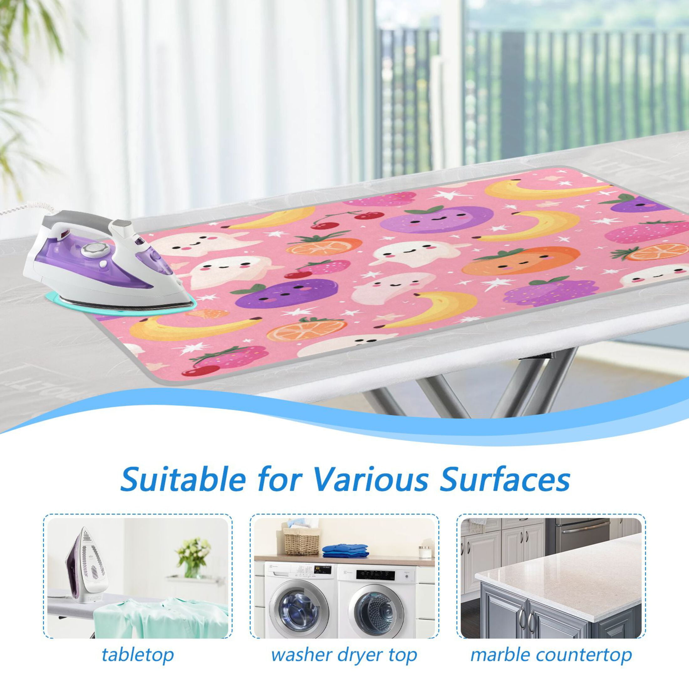 Ironing Mat Portable Ironing Blanket for Table Top Travel Ironing Pad for Washer Dryer 27.6" x 47.2" Fruit and Little Ghosts