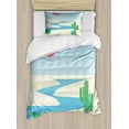 thumbnail image 1 of Oasis Duvet Cover Set Twin Size, Desert Safari Landscape Cactus Plantation Exploration in Summertime, Decorative 2 Piece Bedding Set with 1 Pillow Sham, Pale Blue and Multicolor, by Ambesonne, 1 of 3