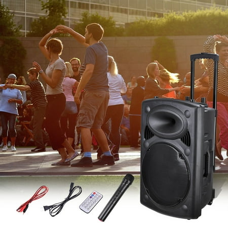 Portable Microphone Speaker 1500W Portable Active PA Speaker w/ Wireless Microphone Guitar AMP Bluetooth USB SD LCD FM Party Show ()