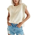 thumbnail image 1 of Camiseta de punto sin mangas, cuello redondo, informal y lisa para mujer - Jersey de poliéster, 1 of 6