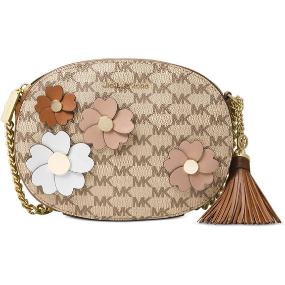 Michael Kors Flora Appliqué Ginny Medium Messenger Signature Bag, Natural/Luggage