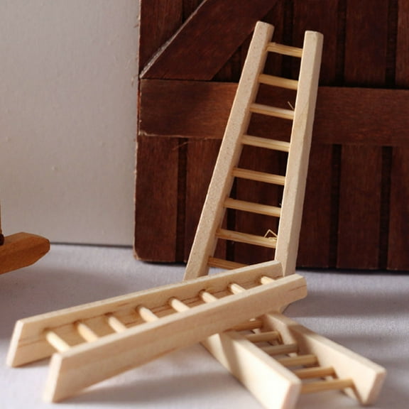 RENACLIPY Wooden Dollhouse Stair Accessory Set, Khaki Color, 3 Pieces for Miniature Furniture Decoration