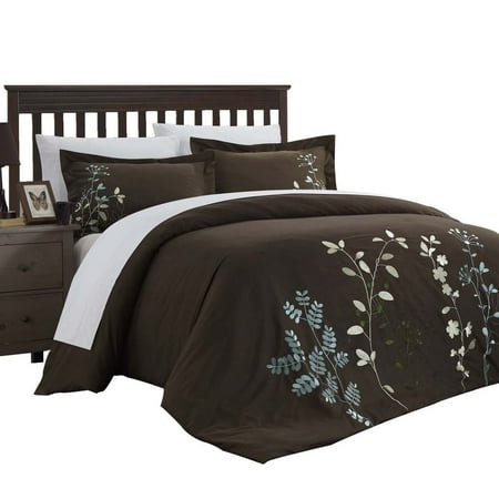 Kathy Kaylee Floral Embroidered 3 Piece Duvet Cover Set Brown