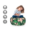 thumbnail image 2 of Grunge Storage Toy Bag Chair, Triangles Inner Murky Leaves and Stripes Creative Rainforest Nature, Stuffed Animal Organizer Washable Bag, Small Size, Hunter Green and Pale Pink, by Ambesonne, 2 of 3