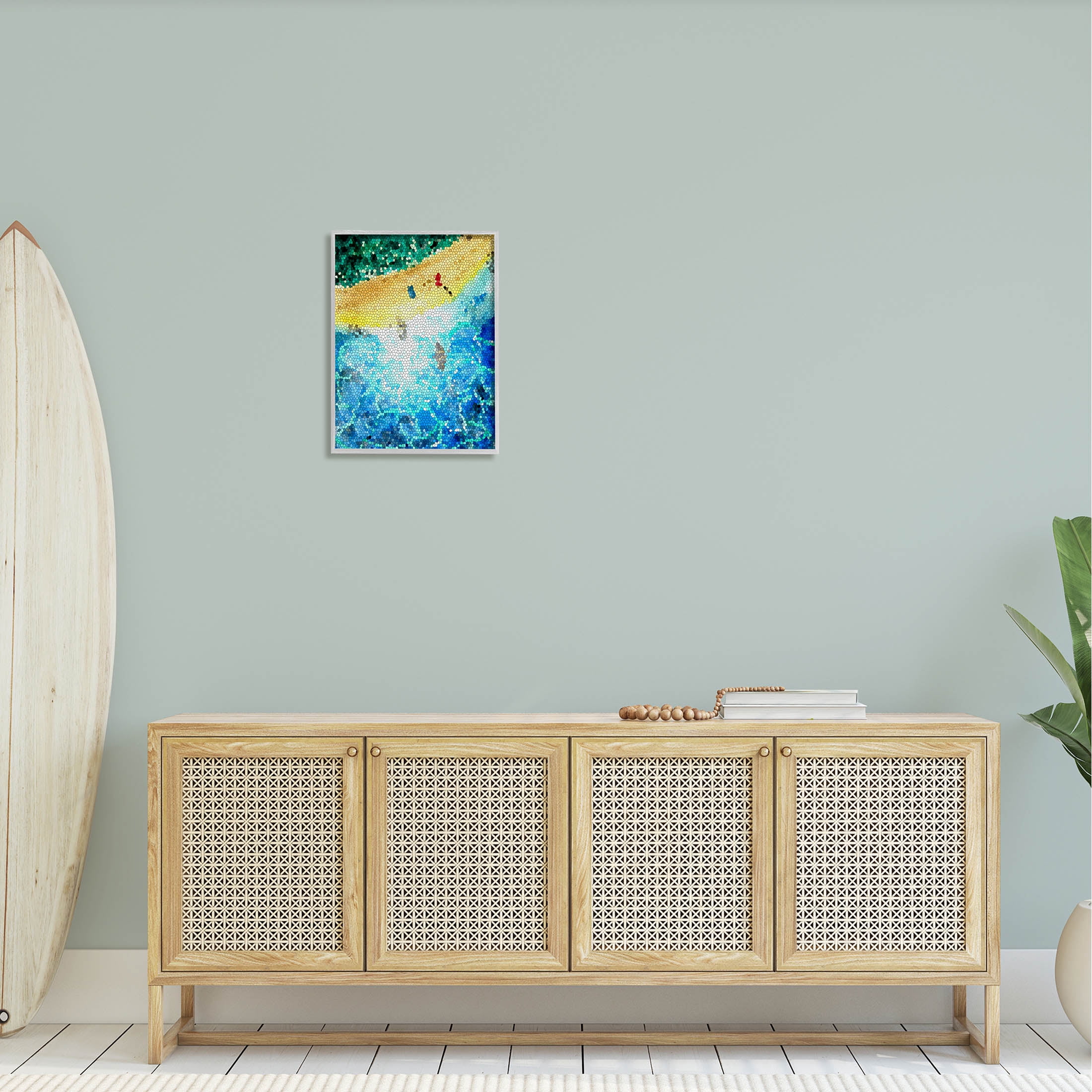 Modern Mosaic Pattern Beach Coastal Graphic Art Gray Framed Art Print Wall Art