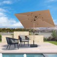 thumbnail image 2 of PURPLE LEAF 6' x 9' Patio Umbrella with Base Market Umbrella Rectangular Outdoor Umbrella with Push Button Tilt & Crank and 8 Ribs Aluminum Table Umbrella for Pool Backyard Beach, Taupe, 2 of 7