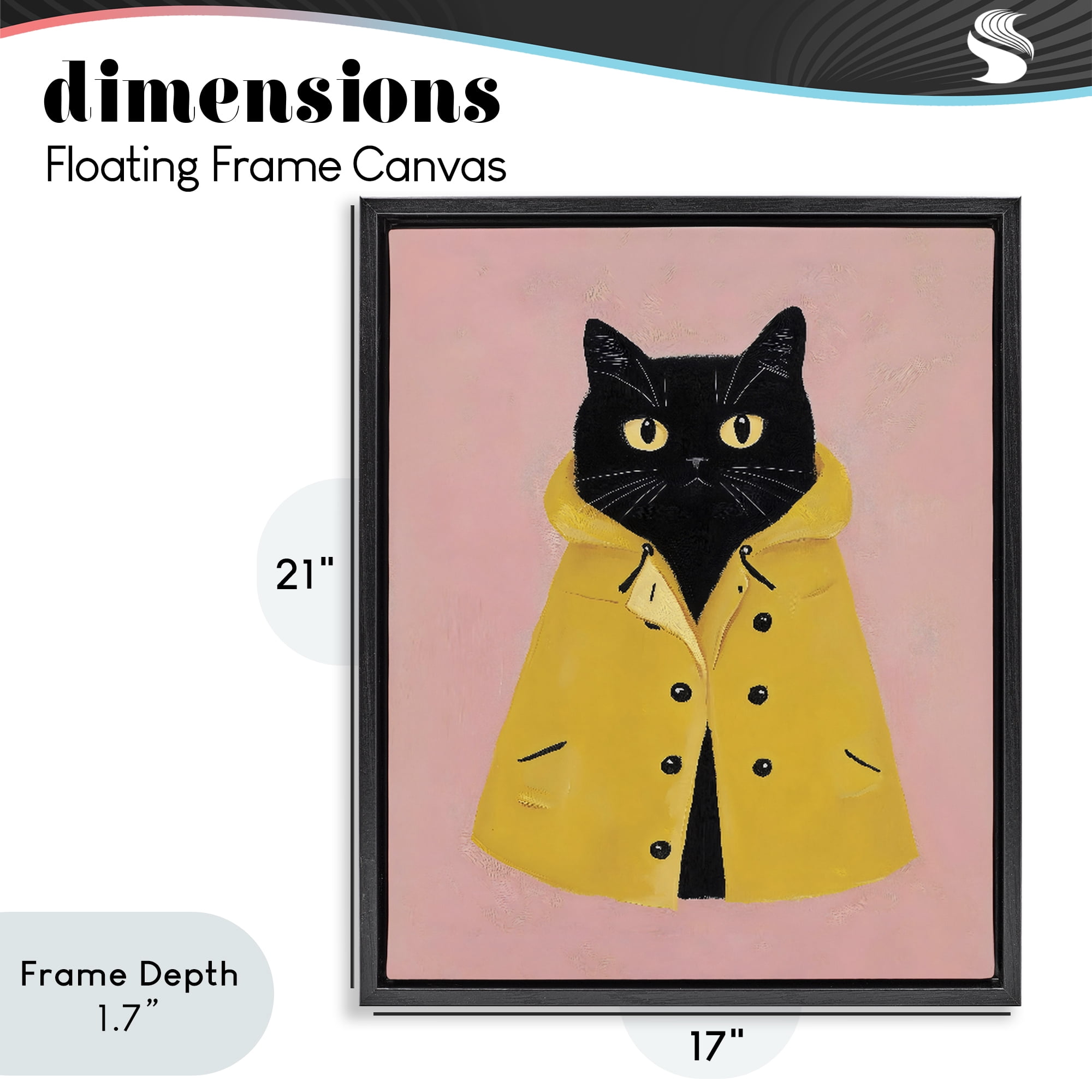 Stupell Industries Black Cat in Yellow Raincoat Black Framed Floater Canvas Wall Art, design by The Prints Vibe
