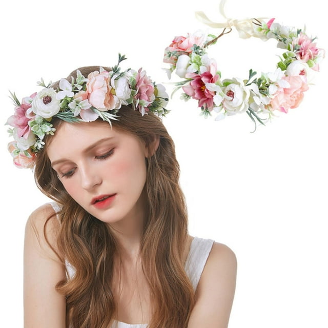 Cqxid Couronne à Moins de 10$, Couronne de Fleurs Réglable Faite à la Main, Bandeau Floral, Accessoire Photo