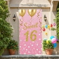 thumbnail image 3 of Pink Theme Happy 16th Birthday Banner Gold Glitter Sweet 16 Banner Decor Star Pattern 16th Birthday Party Banner for Sweet 16 Party Teen Birthday Celebration Girls Party, 3 of 9
