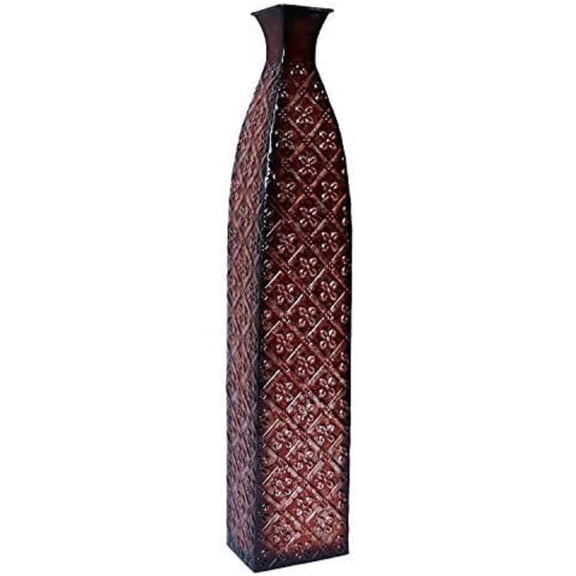HOSLEY 24-Inch Brown Embossed Metal Floor Vase, Tall Antique Decorative Flower Vase for Living Room & Home Decor