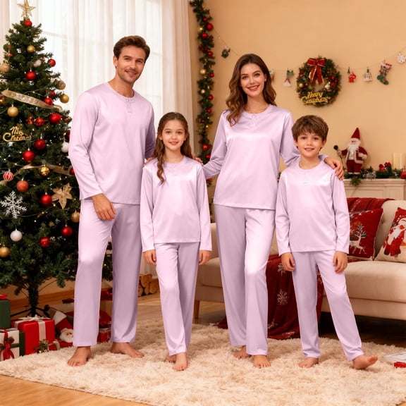 Christmas Family Pajamas Matching Sets Silk Christmas Pajamas Long Sleeve Pullover Holiday Nightwear Top and Pajamas Pants Personalized Christmas Pajamas