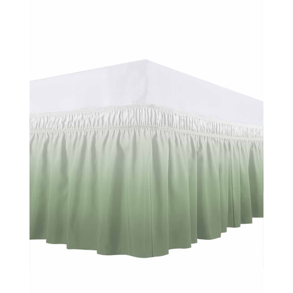 Sage Green Ombre Bed Skirt Queen Size, Modern Sage Green Abstract Art Wrap Around Bed Skirting with Adjustable Elastic Strap, Dust Ruffle Pleated Bedskirts 16 Inch Drop for Bedroom Queen Beds