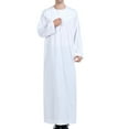 thumbnail image 4 of safuny Men's Muslim Islamic Ramadan Jubbah with Pocket Trendy Pullover Long Sleeve Fall Tees Crew Neck Saudi Arab Long Kaftan Robe Holiday Solid Embroidered Fashion Spring White S, 4 of 9