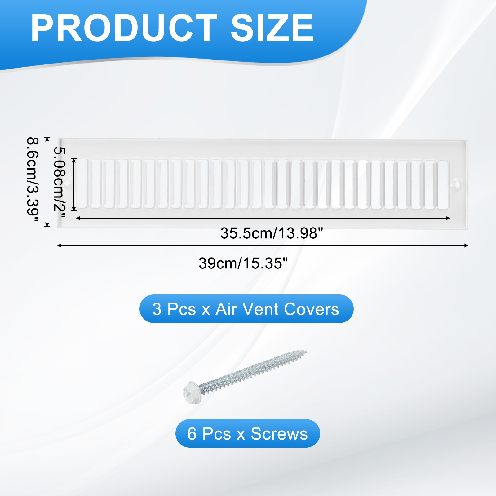 2" x 14" Duct Opening Vent Cover, 3 Pcs Toe Kick Vent Cover HVAC for Wall Floor, White-Outer Size: 3.4" x 15.4"