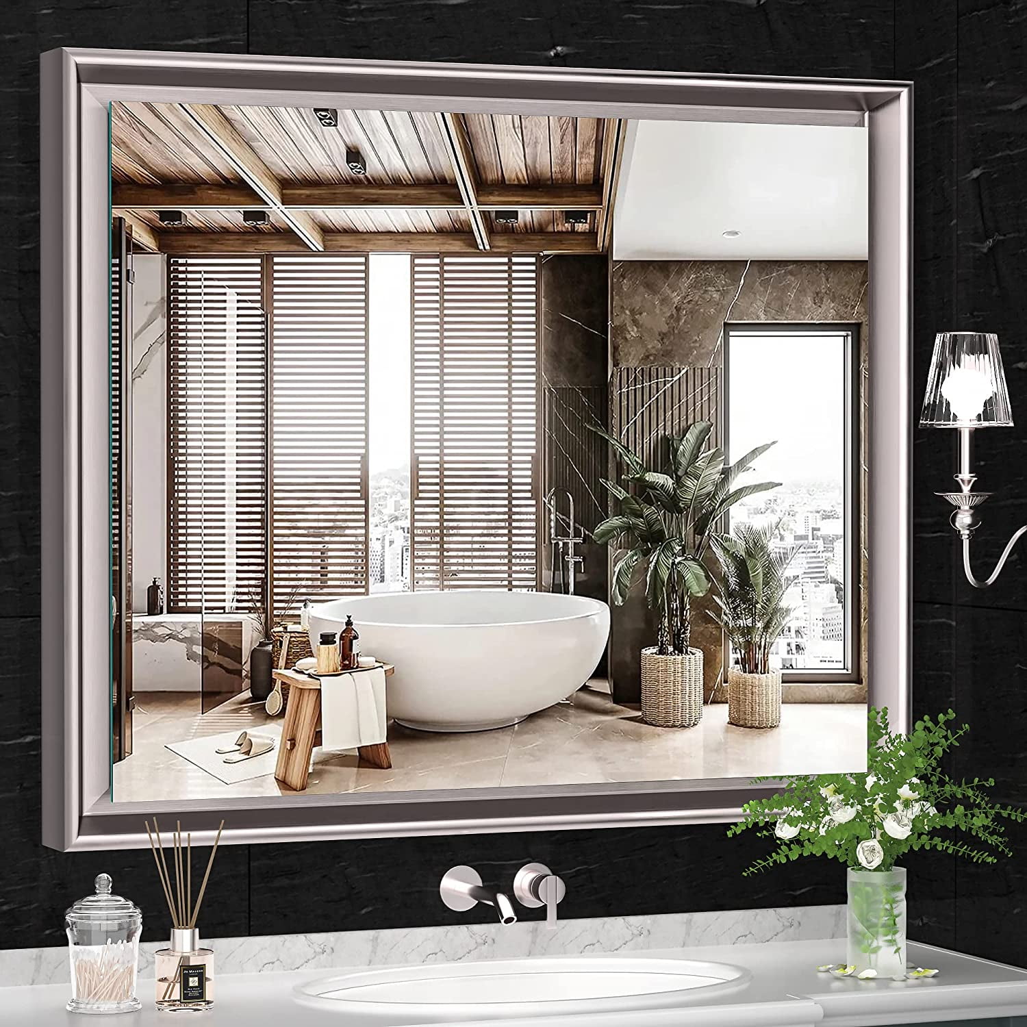 Vosuja 30x36 Inch Bathroom Mirrors for Wall, Metal Framed Wall Mirrors with NonRusting Aluminum
