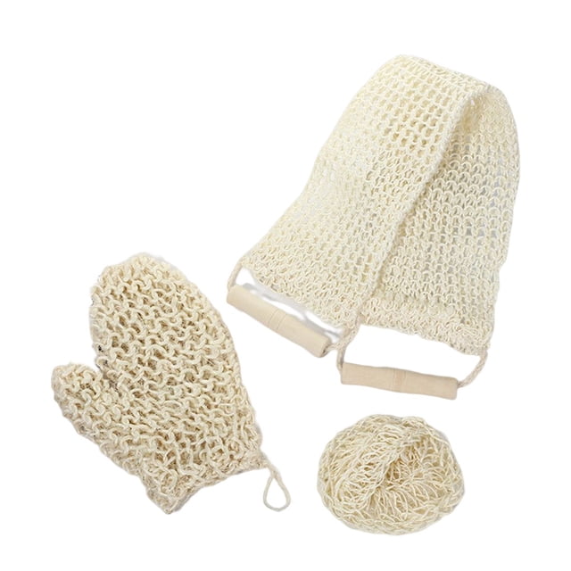 Bewildely 3 uds tiras de baño de sisal práctico guante de baño cómodo fácil almacenamiento práctica herramienta de ducha doméstico Juegos de accesorios de baño Bewildely HA074715-00