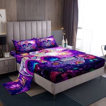 Manfei Abstract Floral Skull Twin Sheet Sets 3pcs for Female Men Women,Gothic Style Twin Fitted Sheet Microfiber,Chic Flowers Breathable Flat Sheet,Super Cozy Room Decor