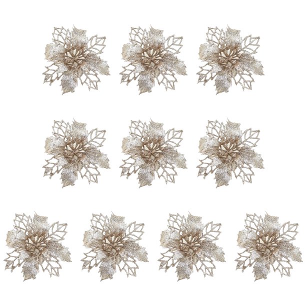 Advancent 10 piezas de flores artificiales de Navidad, flor de Pascua con purpurina, flor falsa reutilizable, manualidades DIY, fiesta de boda, Año Nuevo Kits de decoración para fiestas champán Advancent HA008610-05