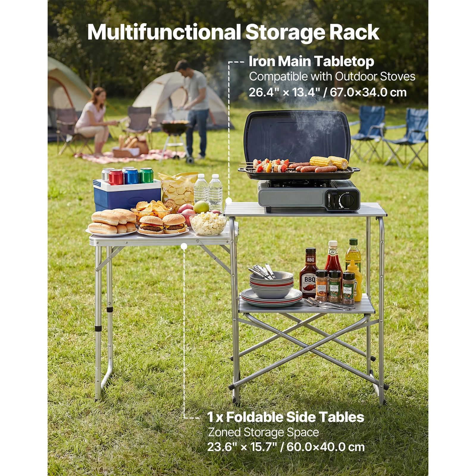 KFFKFF Portable Camping Kitchen Table with Foldable Design, Heat-Resistant Surface, Side Table, and Carry Bag, Perfect for Outdoor Cooking, Picnics, BBQs, and RV Adventures