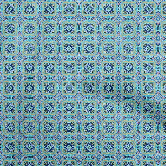 oneOone Polyester Spandex Aqua Blue Fabric Tribal Sewing Material Print Fabric By The Yard 56 Inch Wide