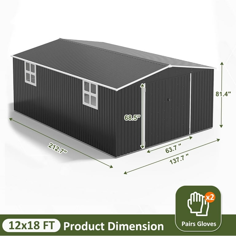 NETAJE 12'x18' Outdoor Metal Storage Garden Shed, Extra Large