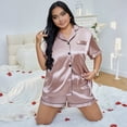 thumbnail image 2 of Hearthz Plus Size Womens Silk Satin Pajamas Short Sleeve Loungewear Two-Piece Sleepwear Button-Down Pj Set Pink,XL, 2 of 6