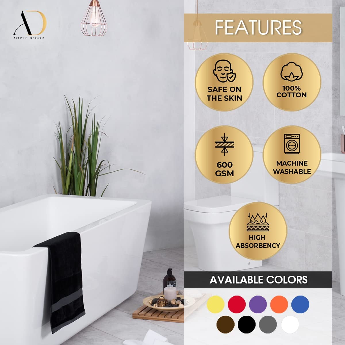 Ample Décor Bathroom Towel Set of 12- 4 Bath Towel, 4 Hand Towel, 4 Washcloths - Machine Washable - Beige & Grey