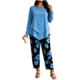 thumbnail image 2 of Zormilly Plus Size Outfits for Women 2 Piece Sets Long Sleeve Shirts Printed Wide Leg Pants Soft Lounge Sets, S-5XL, 2 of 6