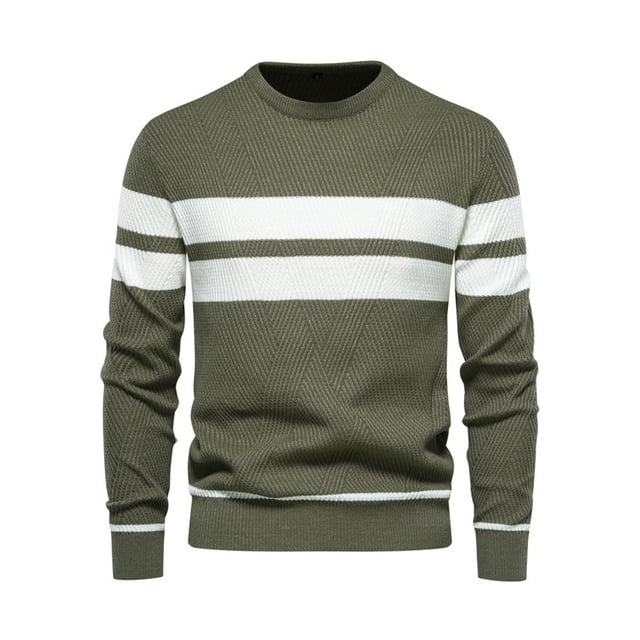 Bellella Chandail Homme Manches Longues Chandail Rayé Tricoté Col Rond Ample Vert Armée TG