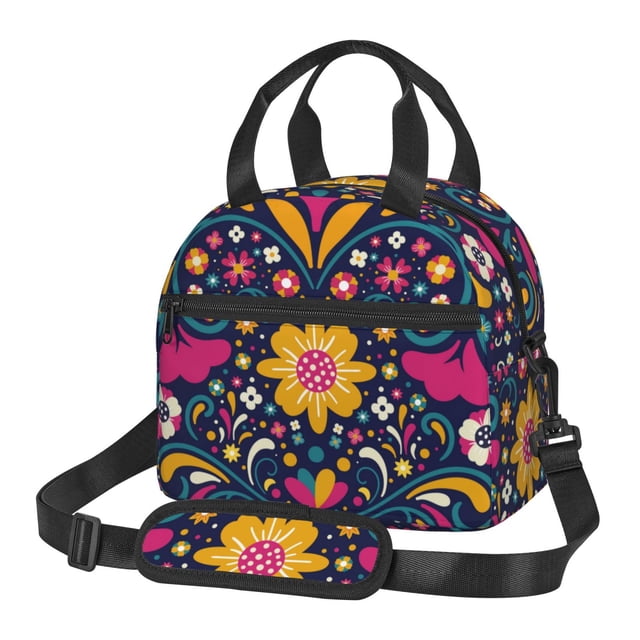 Cauagu Cinco De Mayo Floral for Insulated Lunch Box Lunch Bag with Adjustable Shoulder Strap Soft Cooler Cooling Tote for Adult Men Women for Office Picnic Hiking Beach