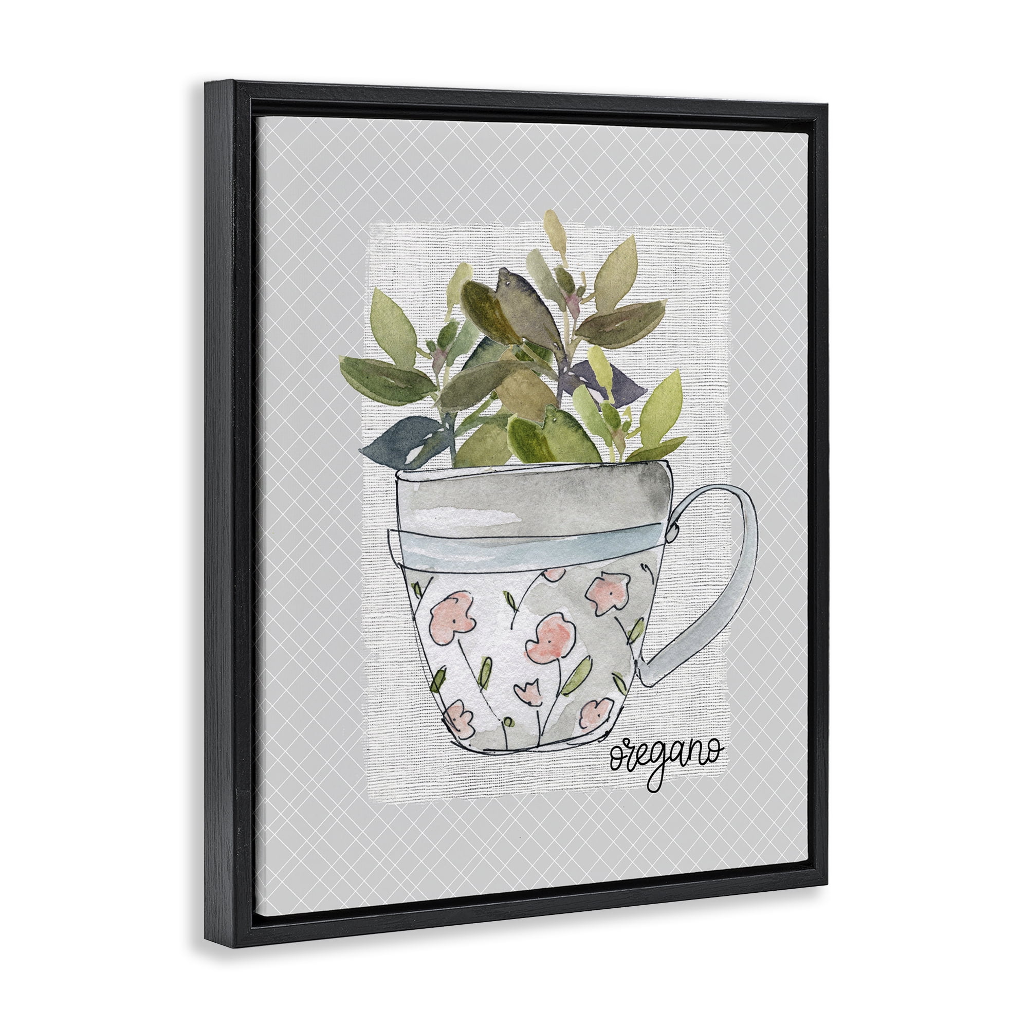 Stupell Industries Oregano Herb Mug Black Framed Floater Canvas Wall Art, design by Livi Finn