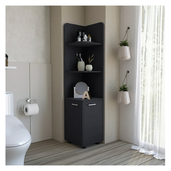 Freestanding Cabinet Kairatu, Bathroom, Black Black 2 3 Up to 17 in 60 in & above Bathroom Wall Mounted Modern 10 - 15 inches Engineered Wood