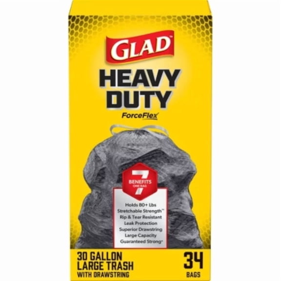 Glad ForceFlex Large Drawstring Black Trash Bags - 30gal/34ct