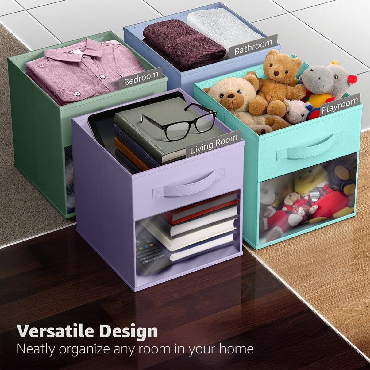 Sorbus 11 Inch Collapsible Fabric Storage Bin with Clear Window, Pastel Purple
