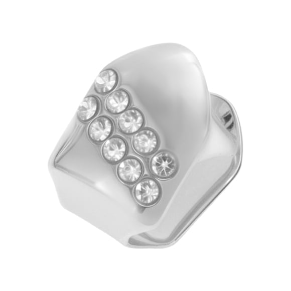 Unique Bargains 1 Set Fake Teeth Grills Fashion Double Row Diamond for Hip Hop Gift Silver Tone