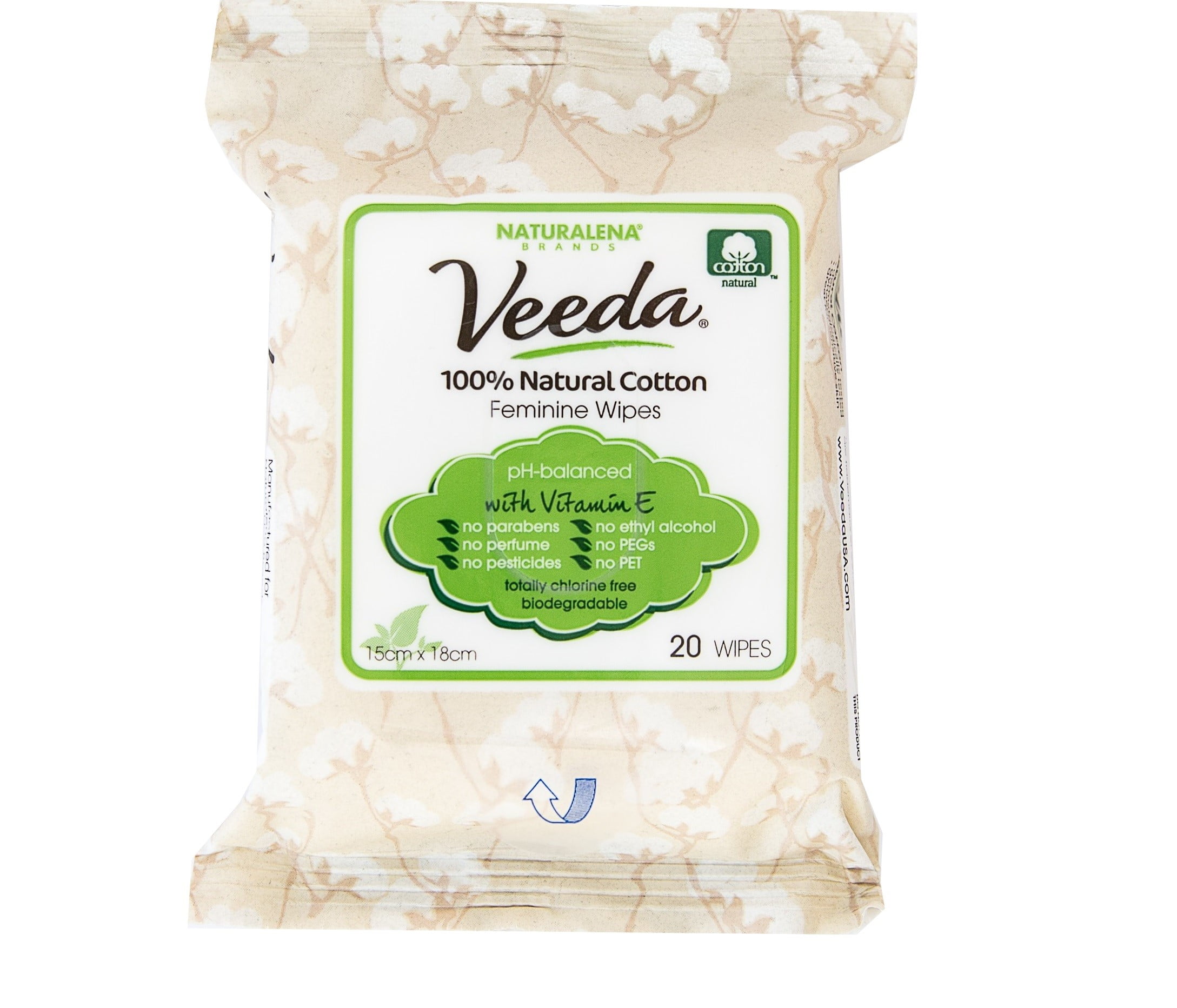 Veeda Natural AllCotton Feminine Wipes with Vitamin E, for Sensitive