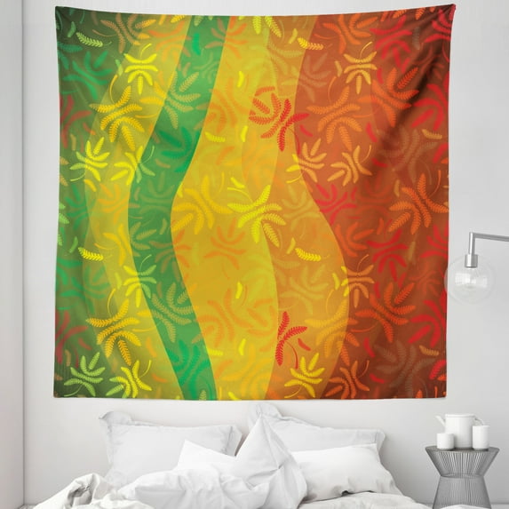 Floral Tapestry, Abstract Autumn Composition with Deciduous Tree Leaves Foliage Changing Seasons, Fabric Wall Hanging Decor for Bedroom Living Room Dorm, 5 Sizes, Multicolor, by Ambesonne