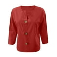 thumbnail image 4 of MIXUE Women Blouses Summer Solid Color V Neck Button Down Short Sleeve Loose Fit Casual Classic Womens Tops Streetwear,Red,XXXXL, 4 of 4