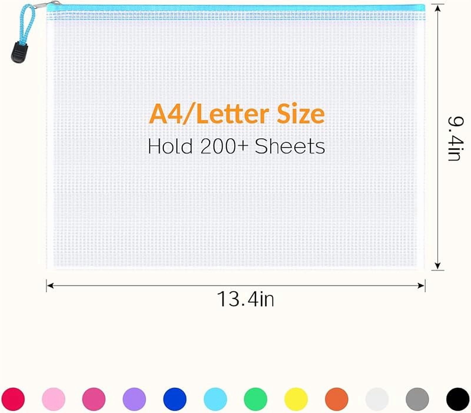 24 Pack Mesh Zipper Pouch with Sticky Labels, A4 Mesh Bags for Board Game Puzzles Organization Storage, Durable Letter Size File Folders Organizer for Teacher School Classroom Office Supplies