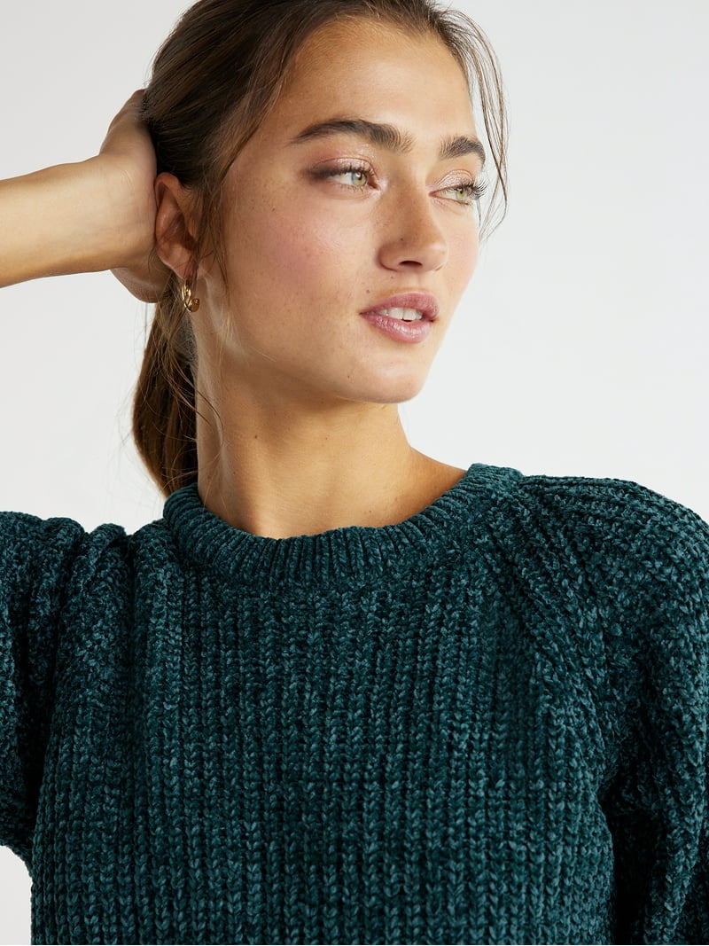 Time and Tru Women's Chenille Crew Neck Pullover Sweater
