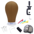 thumbnail image 1 of Eerya Wig Head Canvas Block Head 21 Inch Wig Head Stand for Making Wig Display Styling Brown Poly Canvas Block Wig Head with Stand Mannequin Head with Mount Hole Manikin Head Wig Stan, 1 of 9
