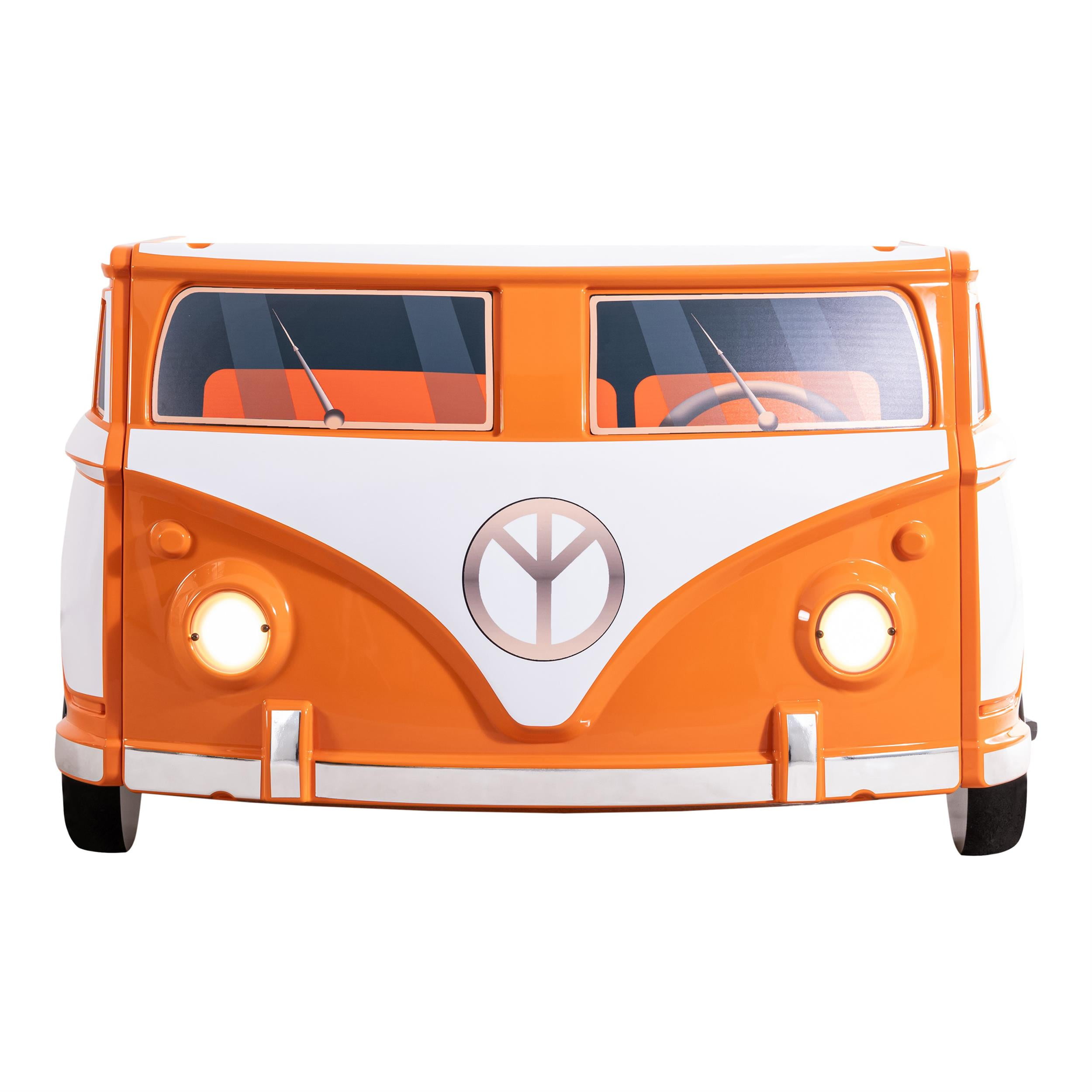 Furniture of America Shelline Peace Bus Wood Twin Kid Bed with LED in Orange
