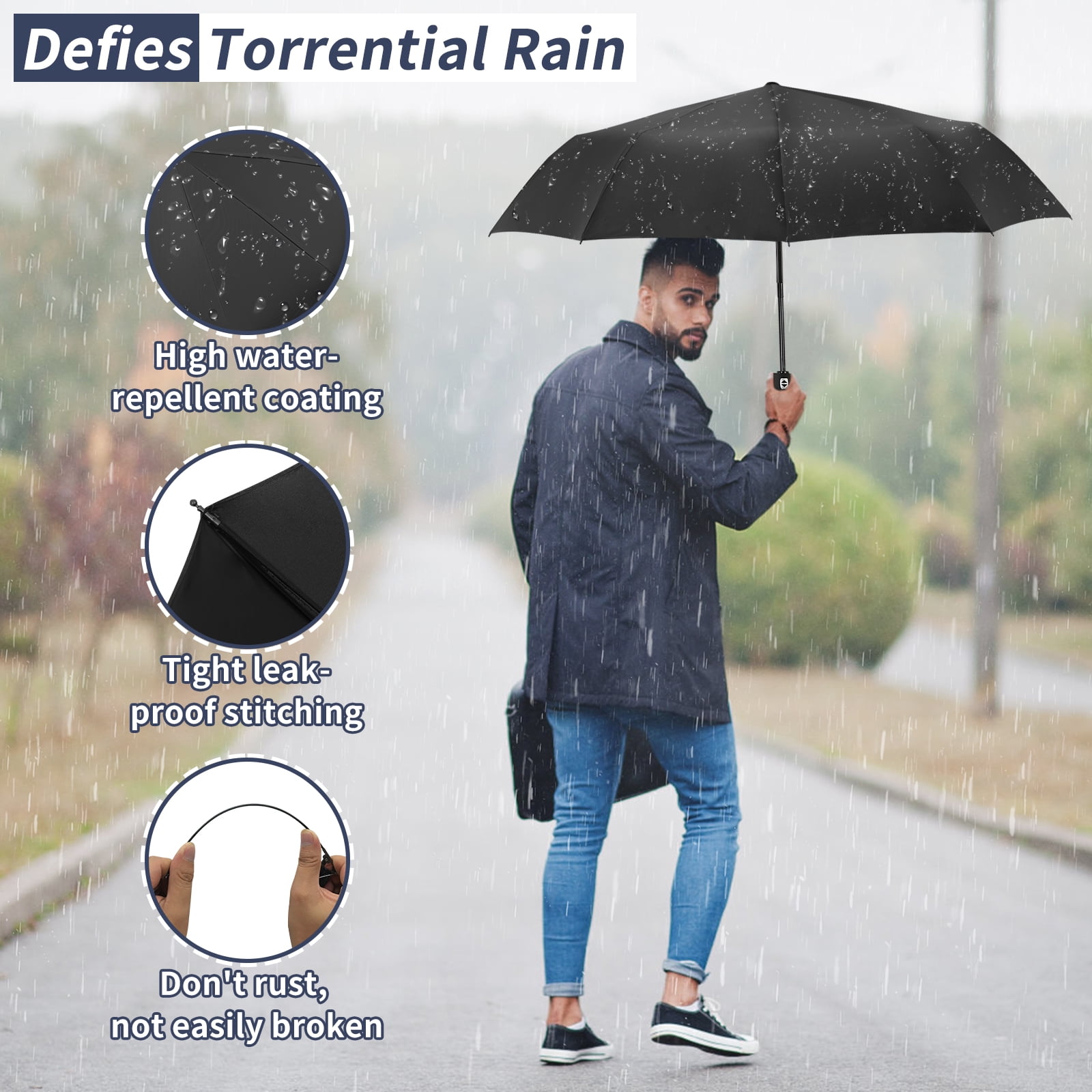 T2Raiwy 2-Pack of 46-Inch Large Golf Umbrellas, 10-Rib Automatic Opening and Closing, Black and Blue