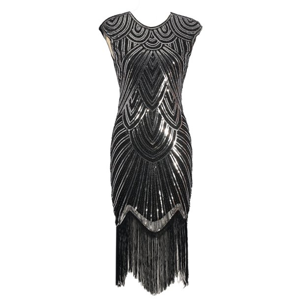 Vestido vintage de mujer de 1920 con lentejuelas y borlas de cuentas, vestido de banquete ligero de lujo para fiesta de cóctel y noche
