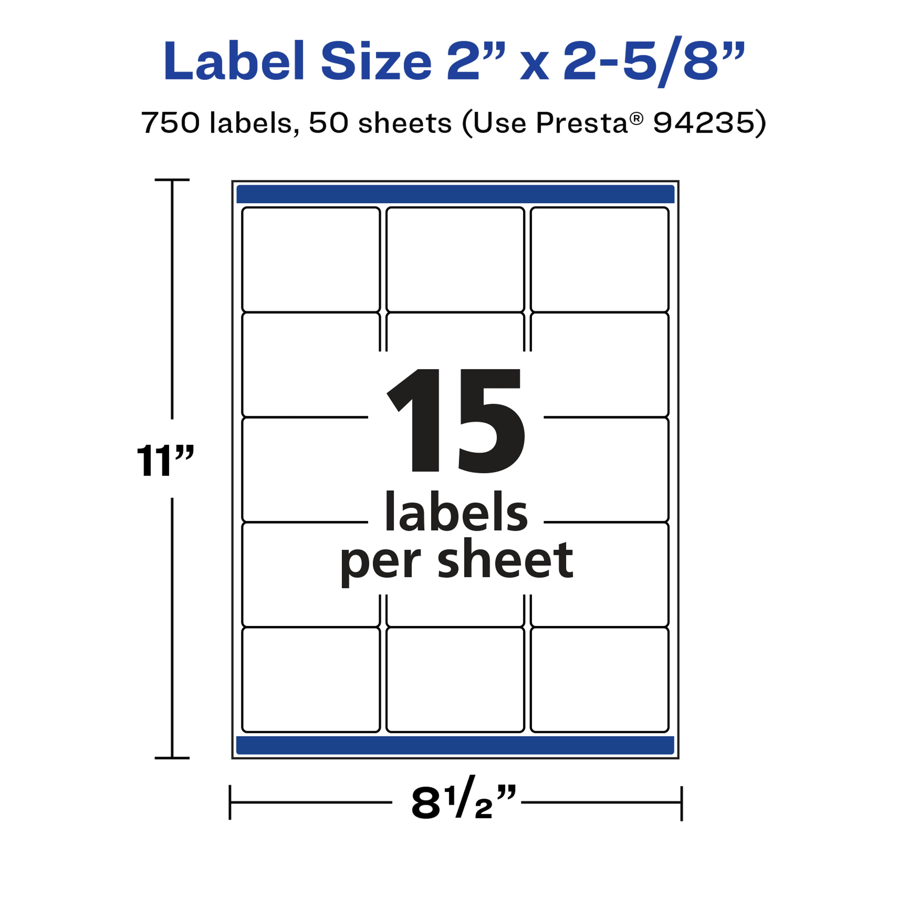 Avery Glossy White Rectangle Labels, 2" x 2-5/8", 750 Total