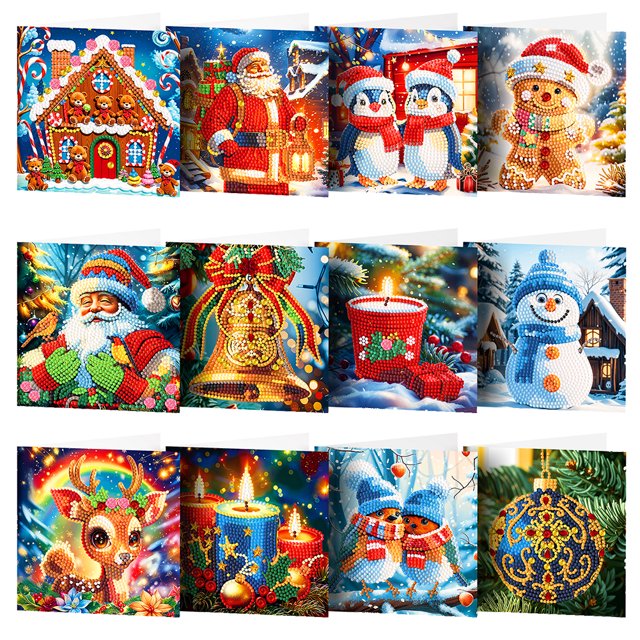 Tarjeta Felicitación Jadeo Diamante Con Forma Especial Papá Noel Navideño 12 Uds.