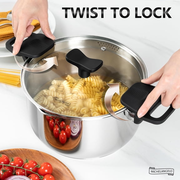 Stainless Steel Pasta Pot with Strainer Lid - 6 Quart Induction Cooker for All Stovetops