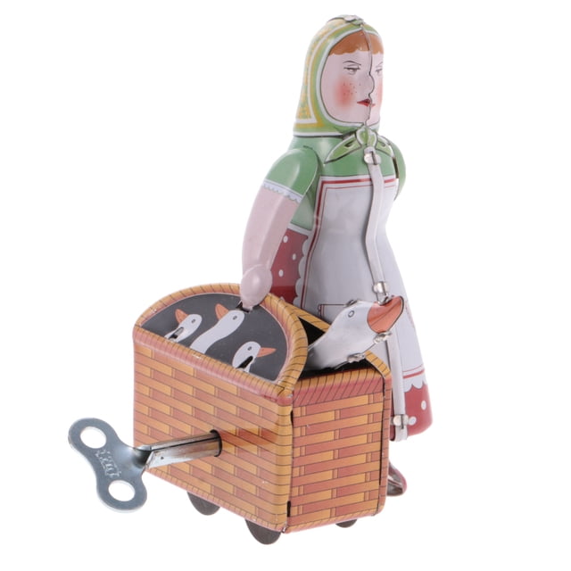 Juguete de Estaño de Relojería Campesina Mujer con Modelo de Cesta Sunnimix Juguete de hojalata de cuerda